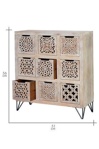 Commode 9 tiroirs - Blanc vieilli et naturel