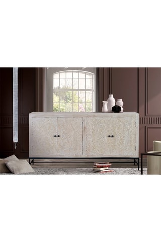 Buffet 4 portes - Blanc vieilli et naturel