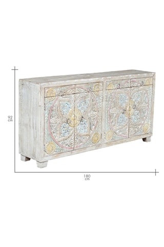 Buffet 4 portes - Blanc vieilli et rose