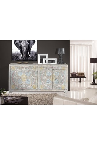 Buffet 4 portes - Blanc vieilli et rose