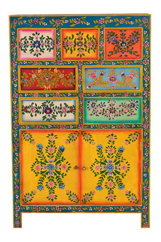 Meuble de rangement 2 portes - Naturel et multicolore