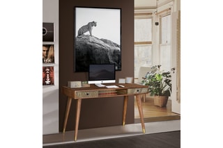 Bureau 2 tiroirs Naturel et doré