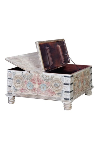 Table basse 2 abattants - Blanc vieilli et naturel