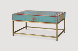 Table basse - bleu et naturel