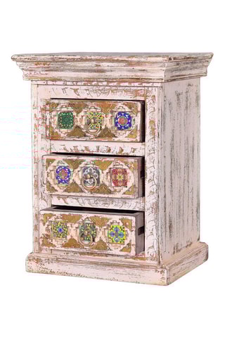 Table d'appoint 3 tiroirs - Blanc vieilli et doré