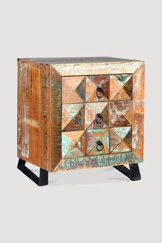 Table d'appoint 3 tiroirs en bois recyclé - 50 x 40 x 60 cm