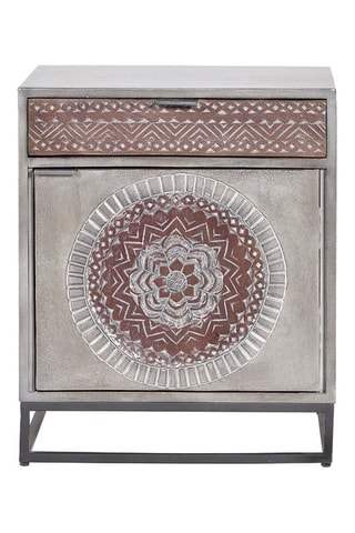 Table d'appoint 1 porte - Gris et marron