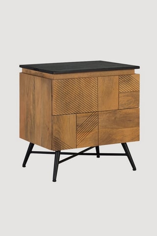 Table de chevet 2 tiroirs en bois recyclé - 50 x 55 x 40 cm