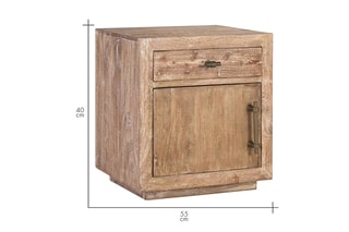Table de chevet 1 porte en bois recyclé - 50 x 55 x 40 cm