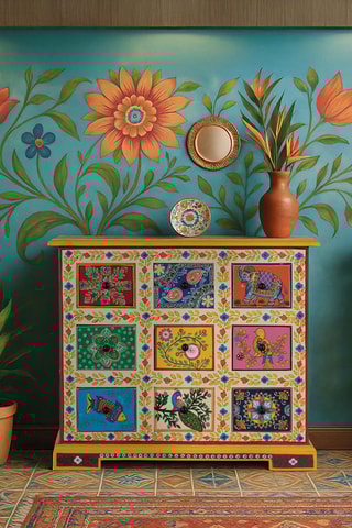 Commode 9 tiroirs en manguier - 70 x 60 x 30 cm