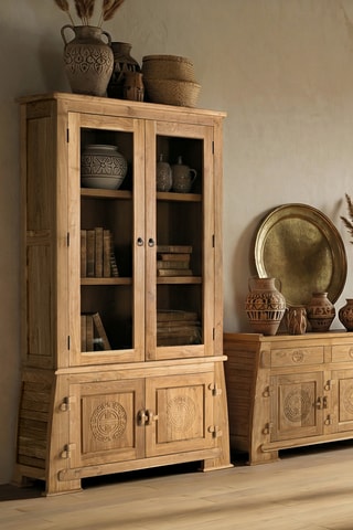 Vitrine 4 portes en teck - 109 x 186 x 42 cm