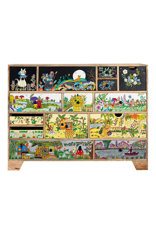 Commode 14 tiroirs en manguier - 120 x 90 x 40 cm