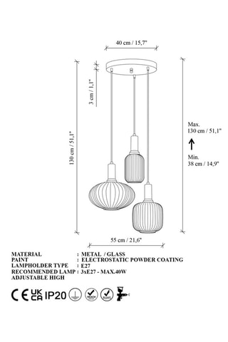 Suspension Asker - Noir - 3 x 40 W