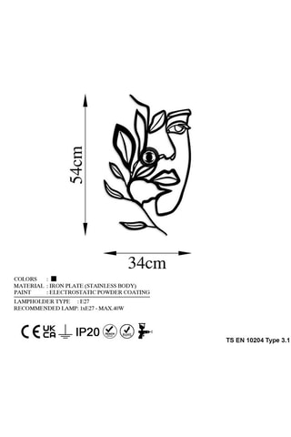 Aplique mural Flower Faced - Negro - 40 W