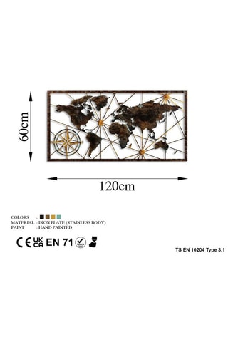 Adorno mural World Map - 120 x 60 cm - Marrón
