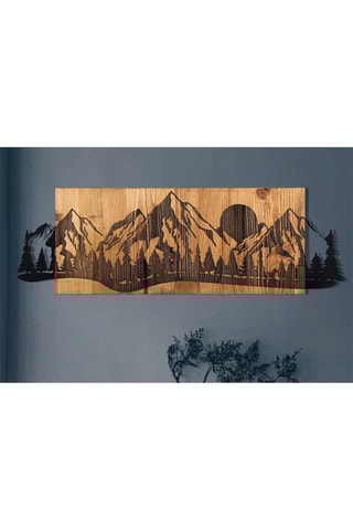 Adorno mural de madera Sundown - Negro y natural - 75,5 x 24,5 cm