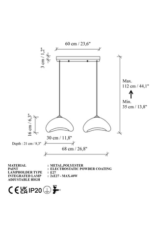 Lámpara de techo Luna - Blanco - 2 x 40 W