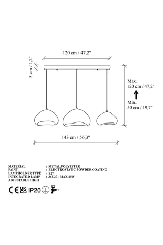 Lámpara de techo Lora - Blanco - 3 x 40 W