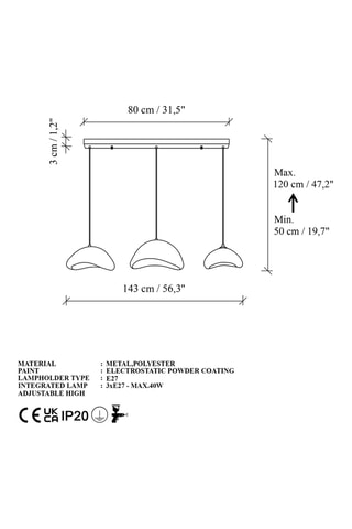 Lámpara de techo Luna - Blanco - 3 x 40 W