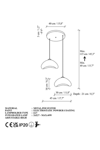 Lámpara de techo Luna - Blanco - 2 x 40 W