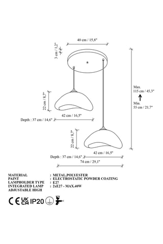 Lámpara de techo Luna - Blanco - 2 x 40 W