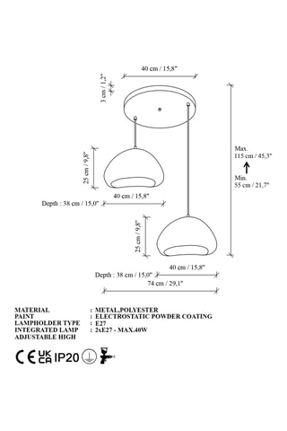 Lámpara de techo Lora - Blanco - 2 x 40 W