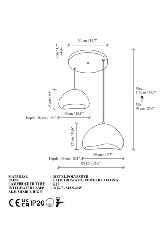 Lámpara de techo Lora - Blanco - 2 x 40 W