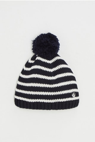 Bonnet à pompon - Bleu nuit et blanc