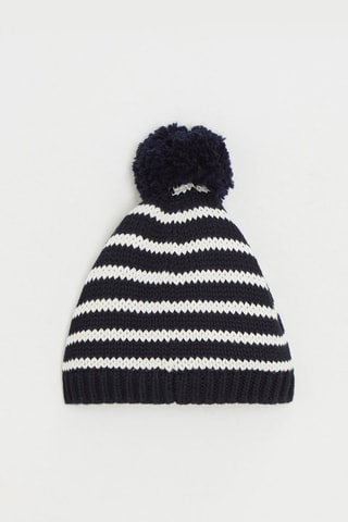 Bonnet à pompon - Bleu nuit et blanc