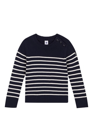 Pull en laine mélangée à manches longues. Bleu marine et blanc