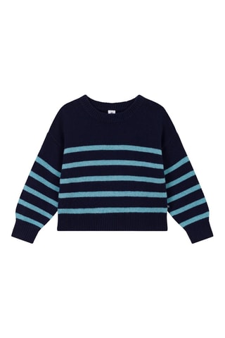 Pull en laine mélangée à manches longues. 
Bleu