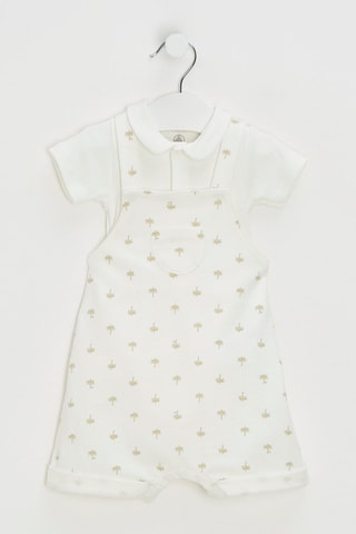 Body et salopette - Blanc et marron clair