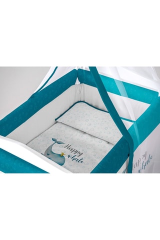 Berceau en bois et linge de lit Happy Whale - Blanc et bleu