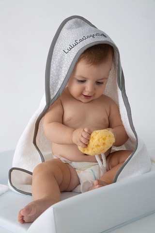 Sortie de bain et gant All over Jasmine Lulu - Blanc et gris - 75 x 75 cm