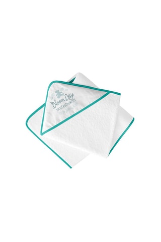 Sortie de bain Bloom Day - Blanc et turquoise - 100 x 100 cm