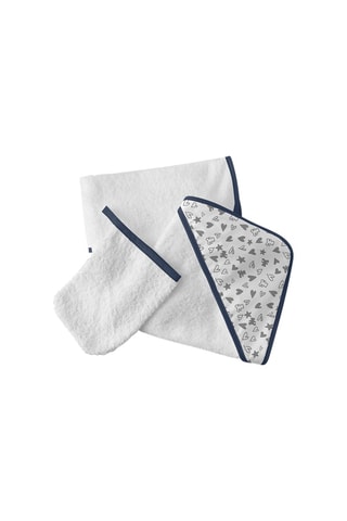 Sortie de bain et gant de toilette Allover cour - Blanc et gris - 75 x 75 cm