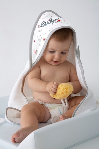 Sortie de bain et gant de toilette Joli môme - Blanc et gris - 75 x 75 cm