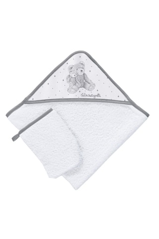 Sortie de bain et gant de toilette Carina Lulu - Blanc et gris - 75 x 75 cm