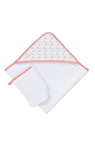 Sortie de bain et gant de toilette All Lulu - Blanc et rose - 75 x 75 cm