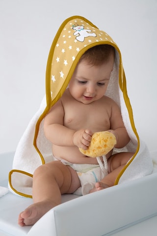 Sortie de bain et gant de toilette Circus lulu - Moutarde et blanc - 75 x 75 cm