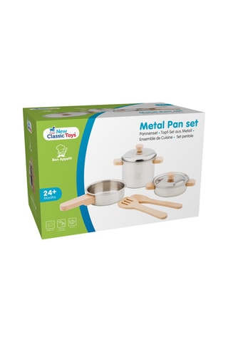 Batteria di pentole in metallo e legno  - Da 2 anni