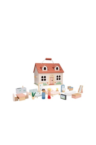 Casa delle bambole pieghevole in legno - 21 pezzi - Da 3 anni