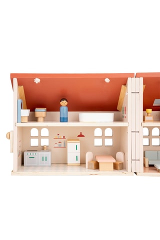 Casa delle bambole pieghevole in legno - 21 pezzi - Da 3 anni