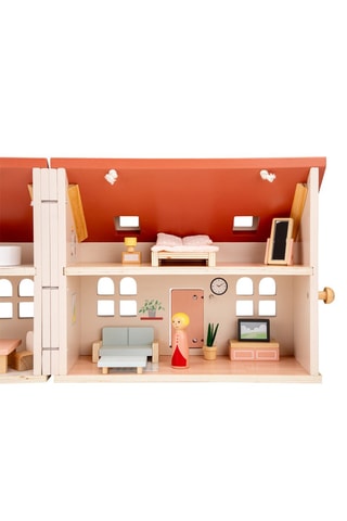 Casa delle bambole pieghevole in legno - 21 pezzi - Da 3 anni