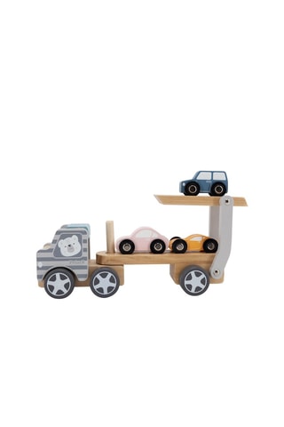 Camion con pianale e 3 piccole auto in legno - Da 18 mesi
