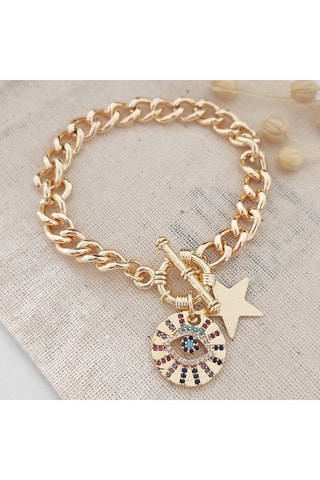 Pulsera ojo - Latón chapado en oro y circones