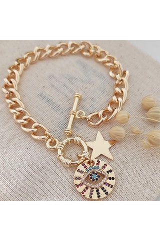 Pulsera ojo - Latón chapado en oro y circones