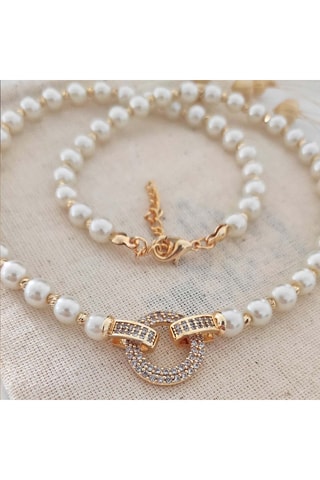 Collar de perlas - Latón chapado en oro y circones 