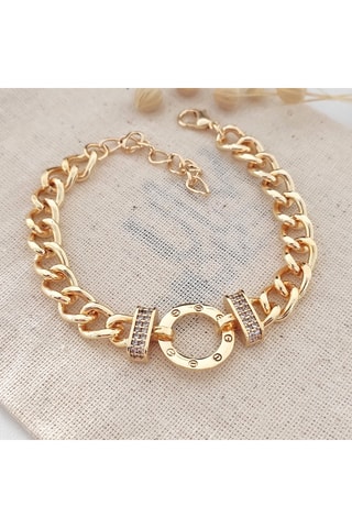 Pulsera - Latón chapado en oro y circones