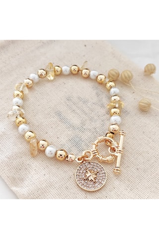 Pulsera de estrella - Latón chapado en oro, perlas sintéticas y circones 